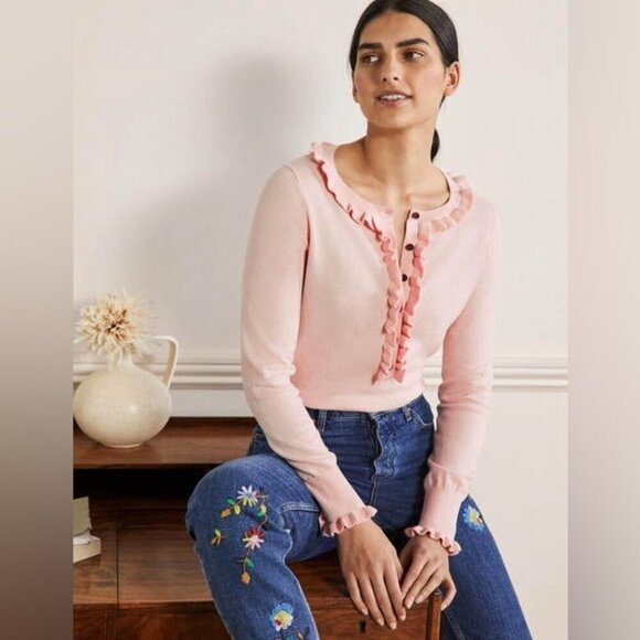 NWT Boden Frill Detail Henley Jumper Milkshake size S - Picture 1 of 9